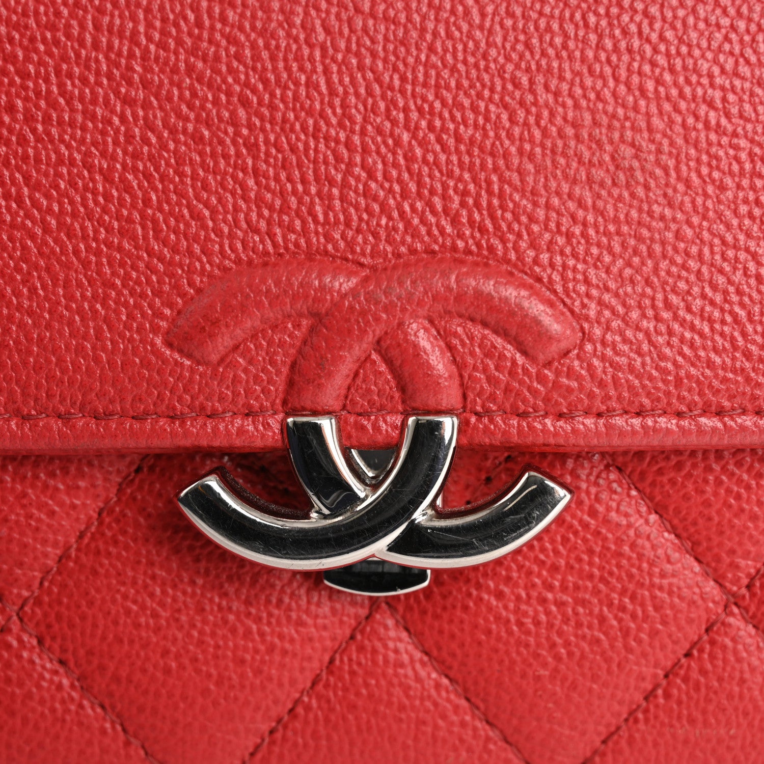 Chanel Grained Calfskin Quilted CC Box Flap Wallet Red 17 of 17