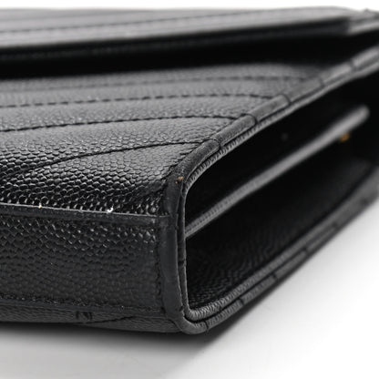 Saint Laurent Grain De Poudre Matelasse Chevron Monogram Chain Wallet Black 6 of 11