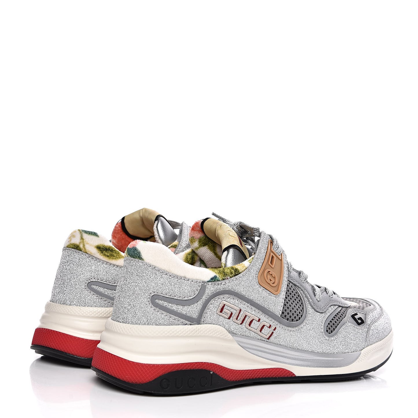 Metallic Calfskin Glitter Mesh Womens Ultrapace Sneakers 36.5 Silver Light Grey Mystic White