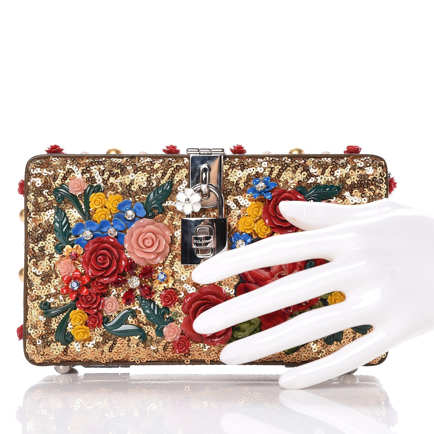 Sequin Floral Dolce Box Clutch Gold