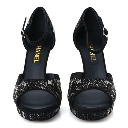 Chanel Suede Kidskin Strass CC Platform Sandals 40 Black Silver 3 of 10