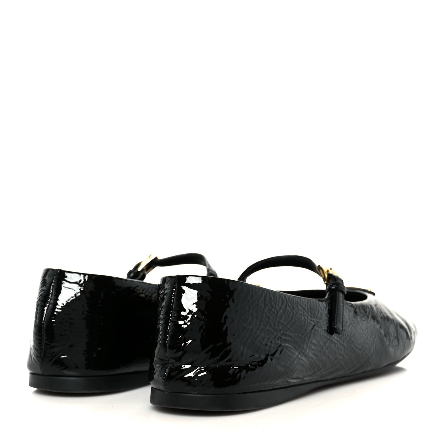 Patent Calfskin Triangle Ballerina Flats 40 Black