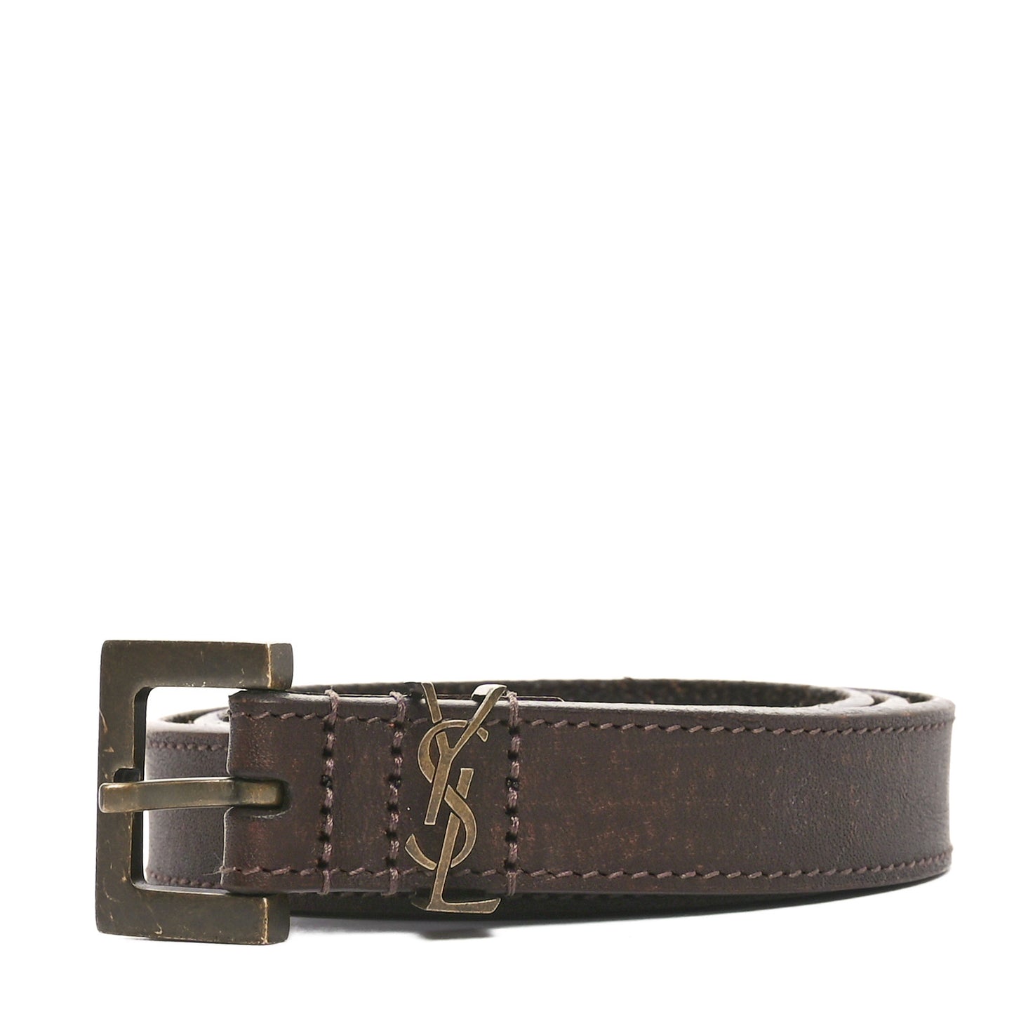 Calfskin Monogram Narrow Square Buckle Belt 75 30 Brown
