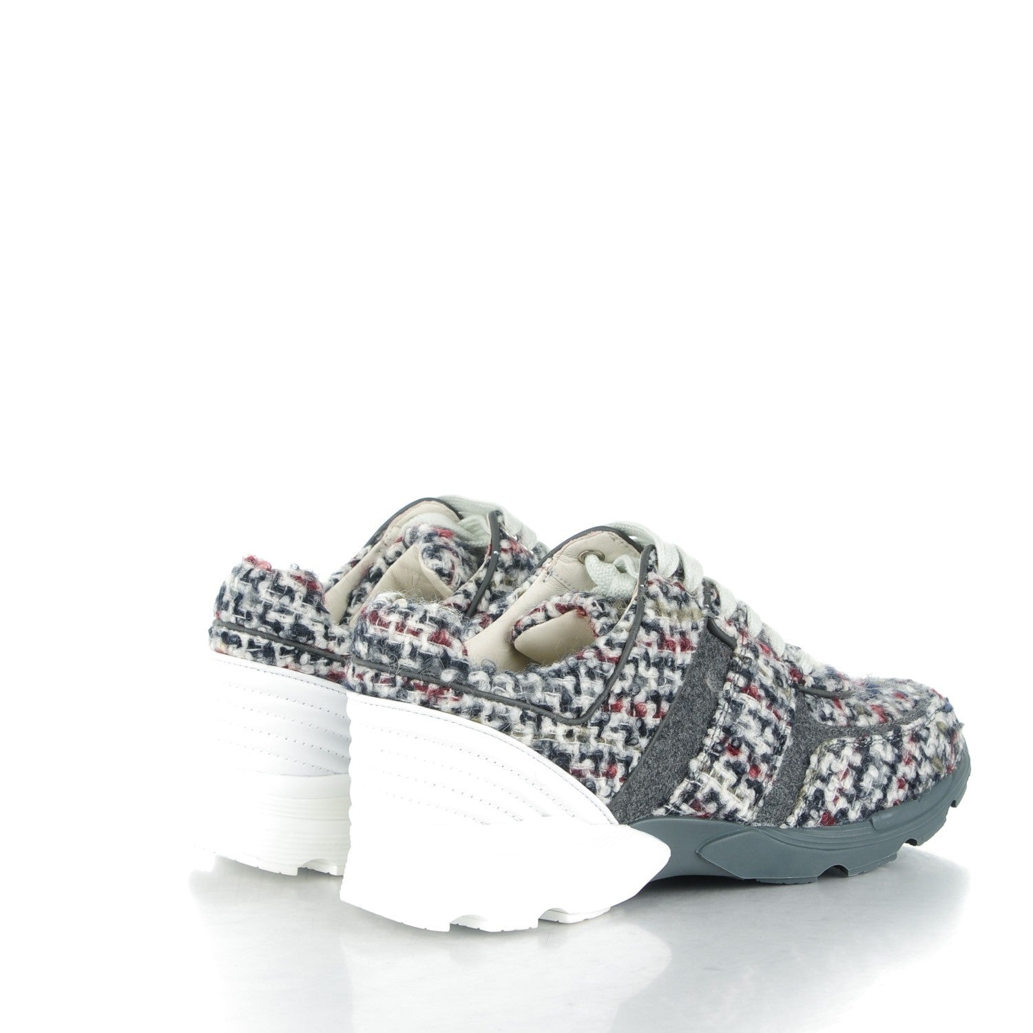 Chanel Tweed Calfskin Sneakers 38 Ecru Navy 4 of 7
