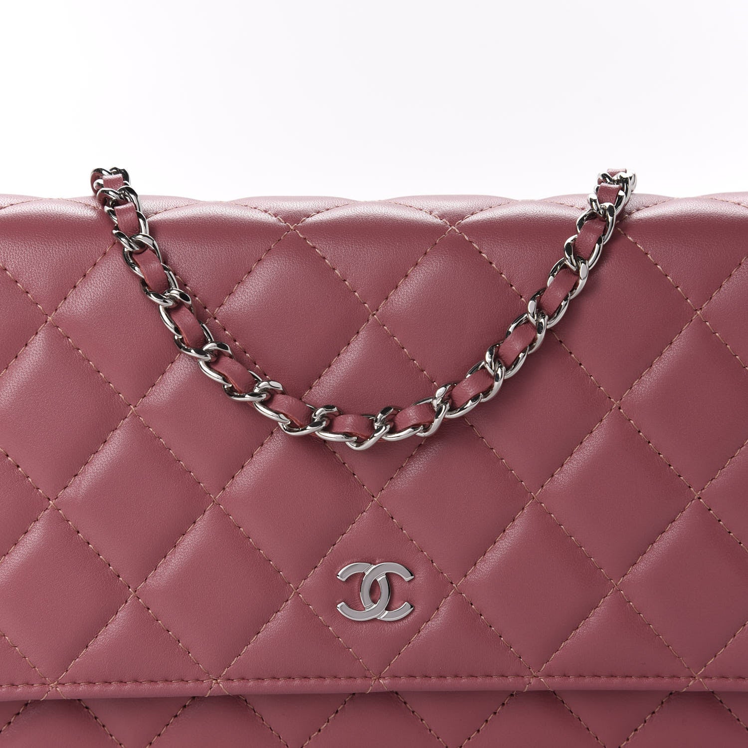 Chanel Lambskin Quilted Wallet On Chain WOC Dark Pink 11 of 12