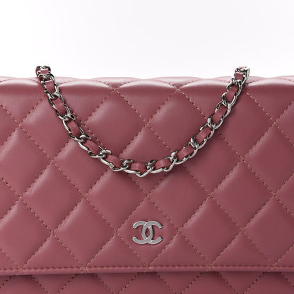 Chanel Lambskin Quilted Wallet On Chain WOC Dark Pink 11 of 12