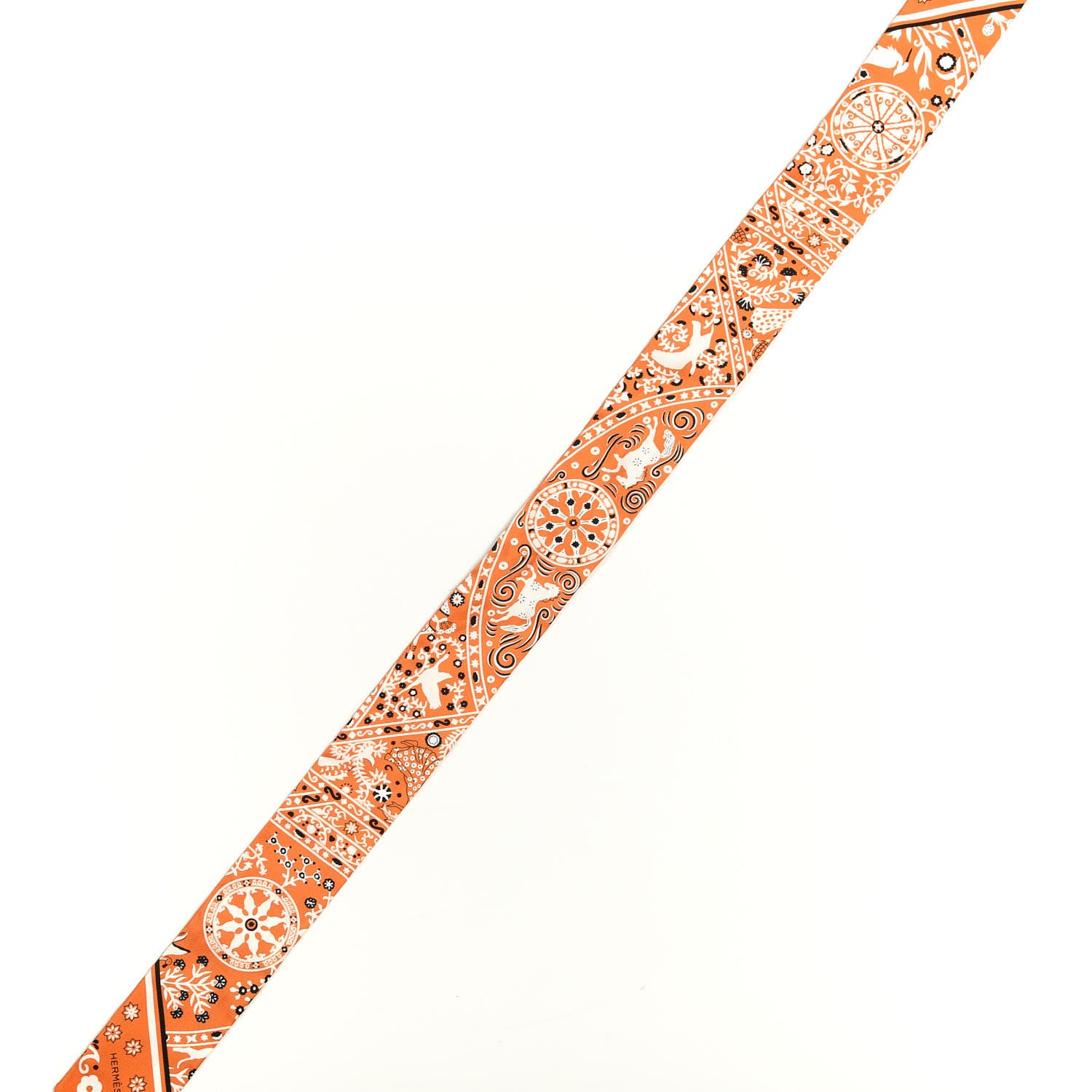 Hermes Silk Peuple Du Vent Bandana Twilly Orange Black White 5 of 5