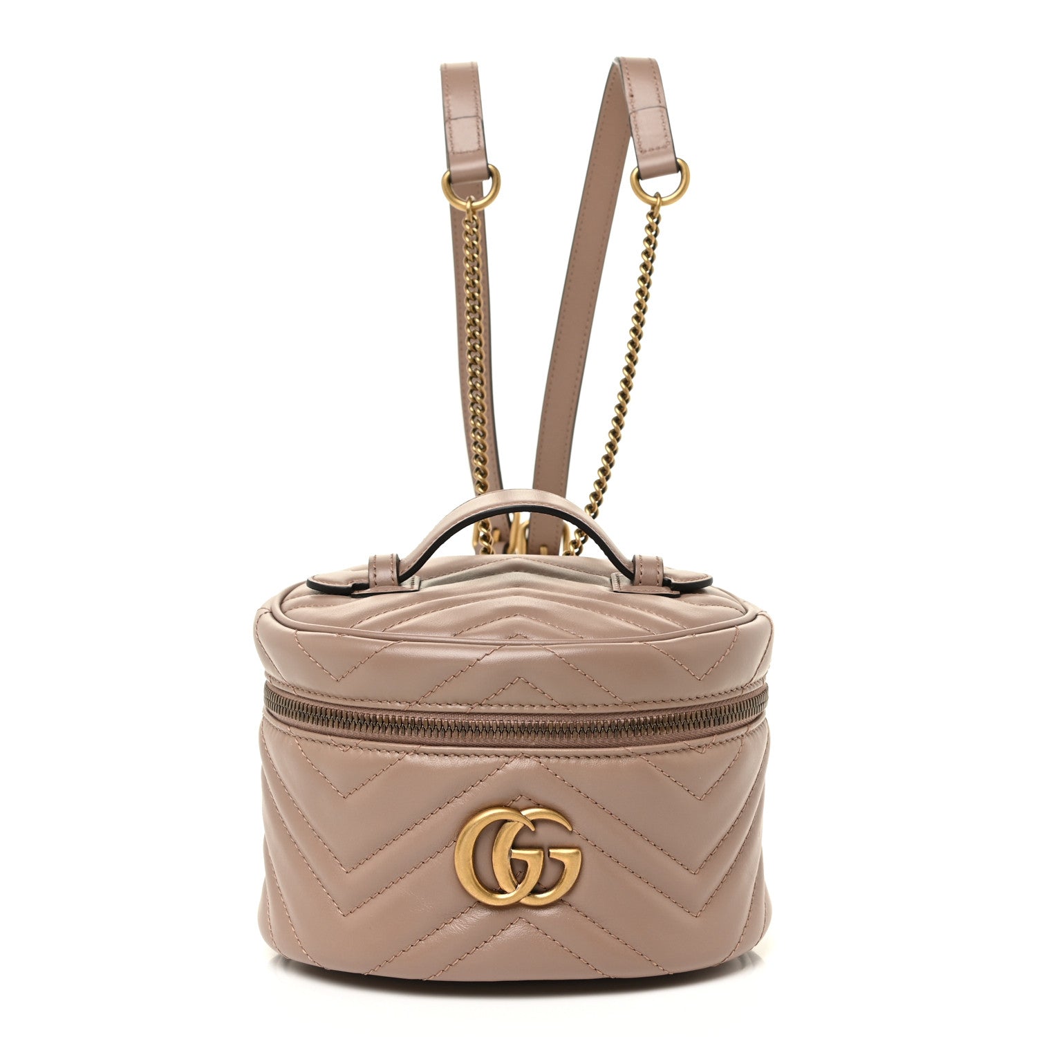 Gucci Calfskin Matelasse Mini GG Marmont Round Backpack Porcelain Rose 1 of 12
