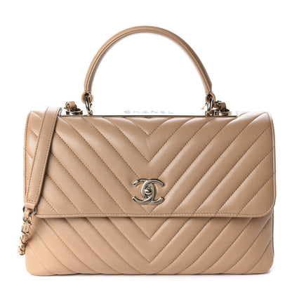 Chanel Lambskin Chevron Quilted Medium Trendy CC Dual Handle Flap Bag Beige 1 of 12