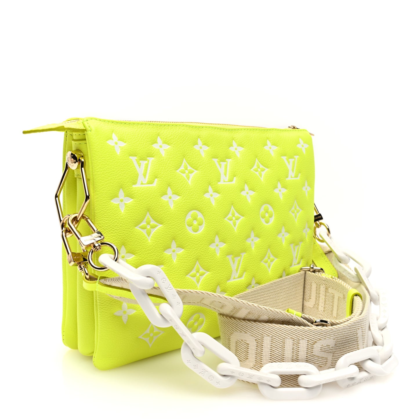 Calfskin Embossed Monogram LV Match Coussin PM Fluorescent Yellow