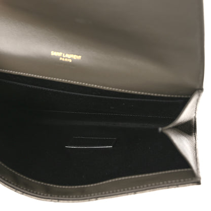 Saint Laurent Grain De Poudre Textured Mixed Matelasse Triquilt Monogram Clutch Piombo 5 of 8