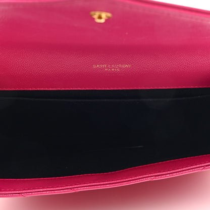 Saint Laurent Grain De Poudre Matelasse Chevron Monogram Envelope Clutch Fuchsia 5 of 6
