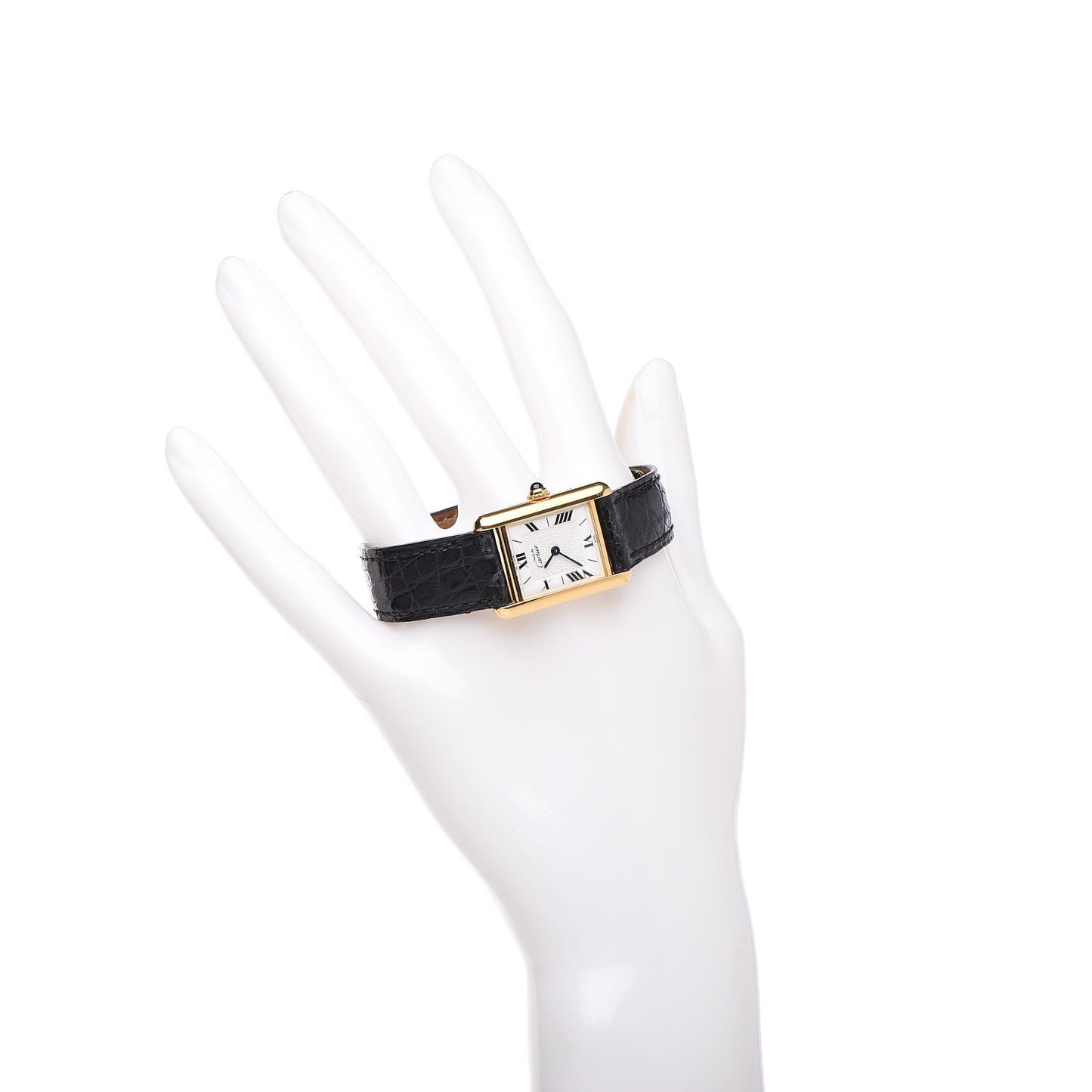 Sterling Silver Vermeil Alligator 20mm Must de Cartier Tank Quartz Watch
