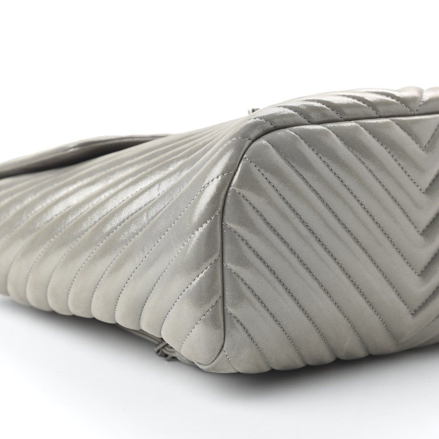 Metallic Iridescent Calfskin Chevron Quilted Small Urban Spirit Backpack Silver