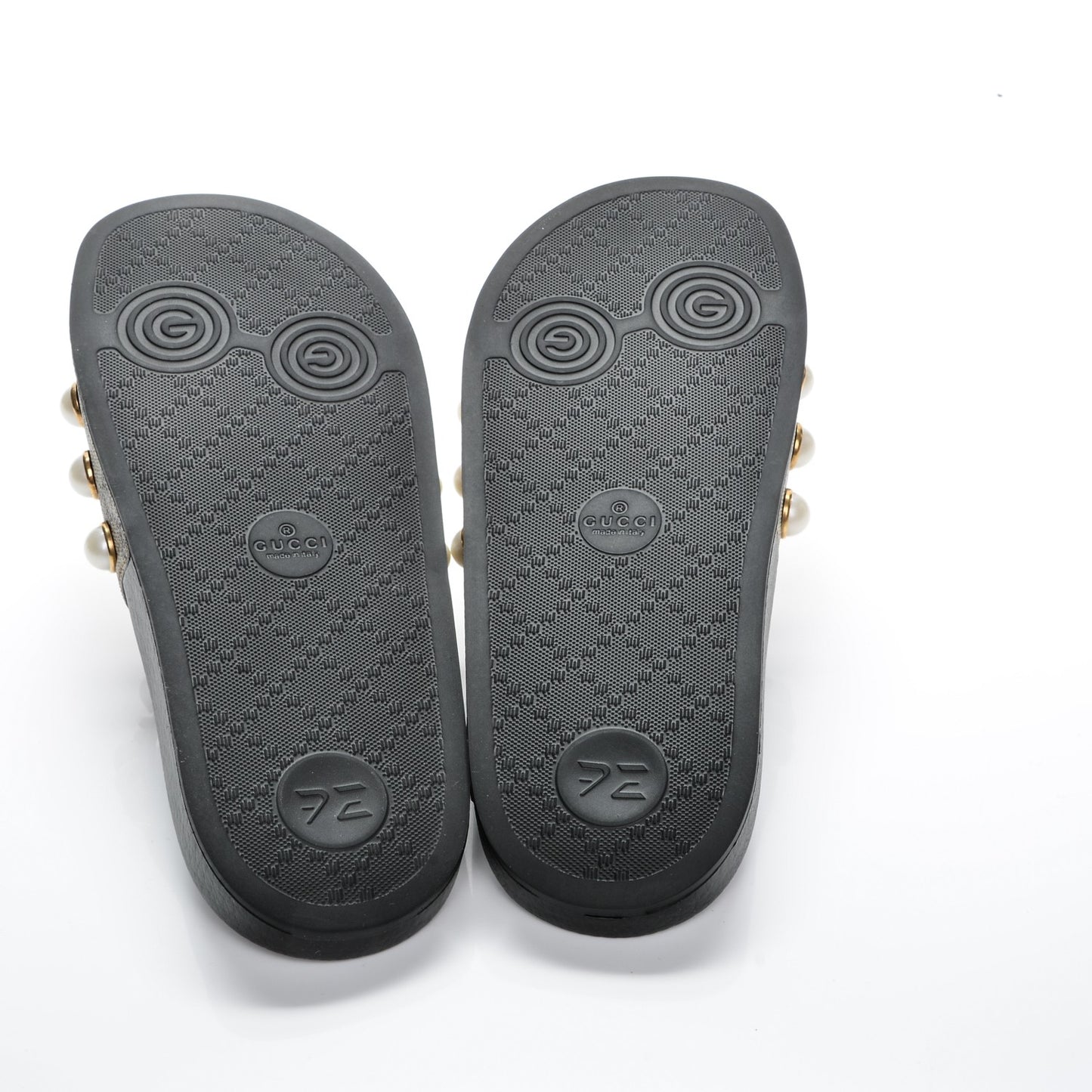 GG Supreme Monogram Pearls Slide Sandals 37 Beige