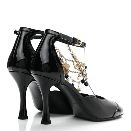 Chanel Patent Cap Toe Chain Ankle Strap Pumps 39 Black 4 of 8
