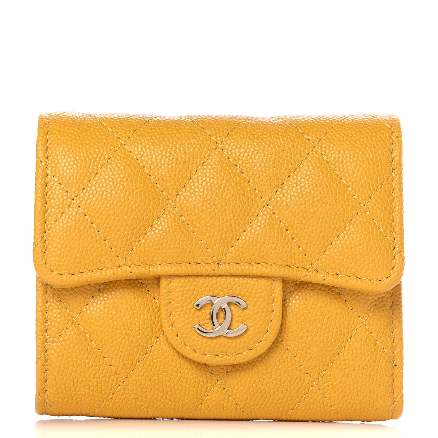 Caviar Quilted Compact Flap Wallet Yellow
