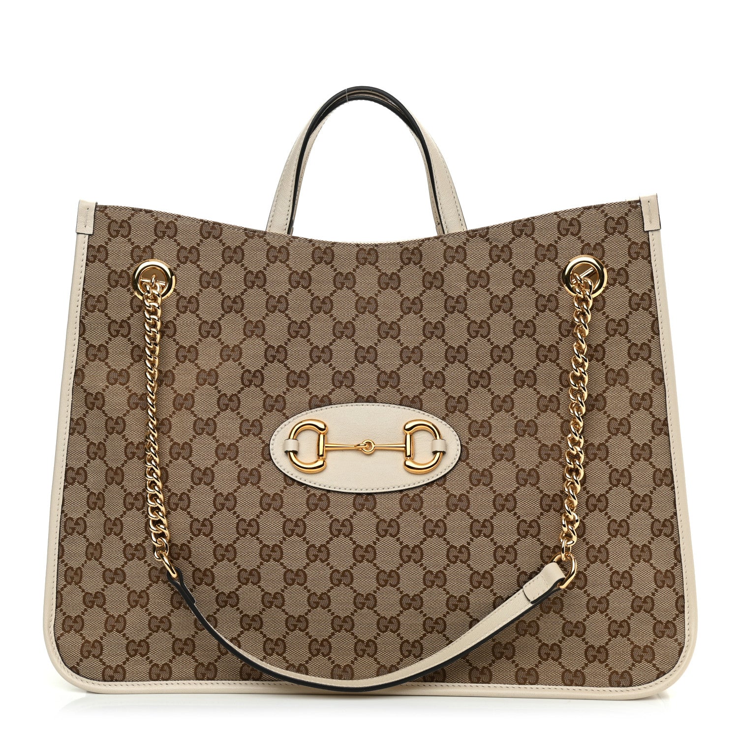 Gucci Monogram Calfskin Large Horsebit 1955 Tote Bag Beige Mystic White 1 of 11