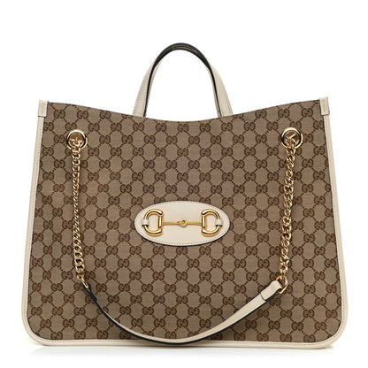 Gucci Monogram Calfskin Large Horsebit 1955 Tote Bag Beige Mystic White 1 of 11