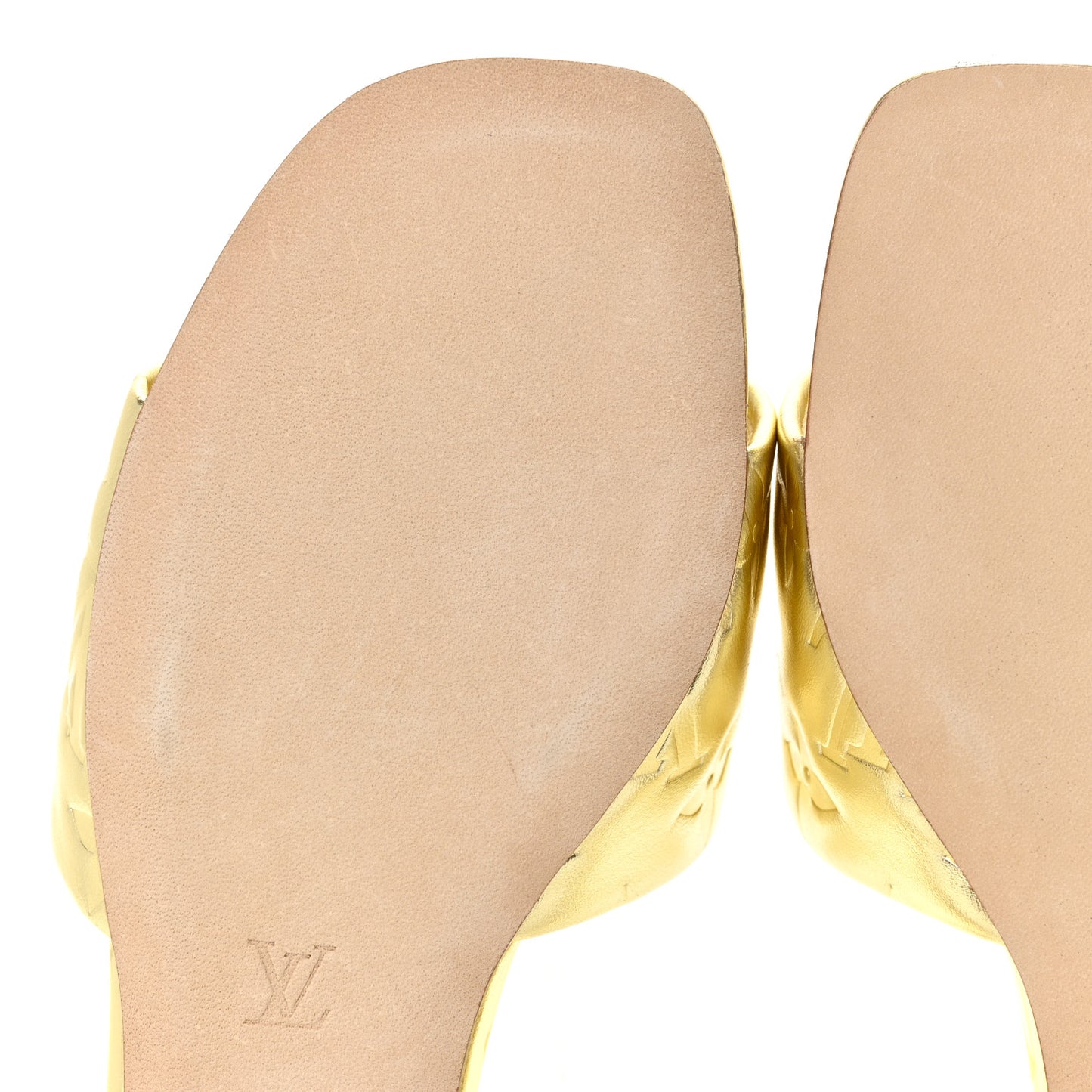 Metallic Lambskin Embossed Monogram Revival Flat Mules 37 Gold