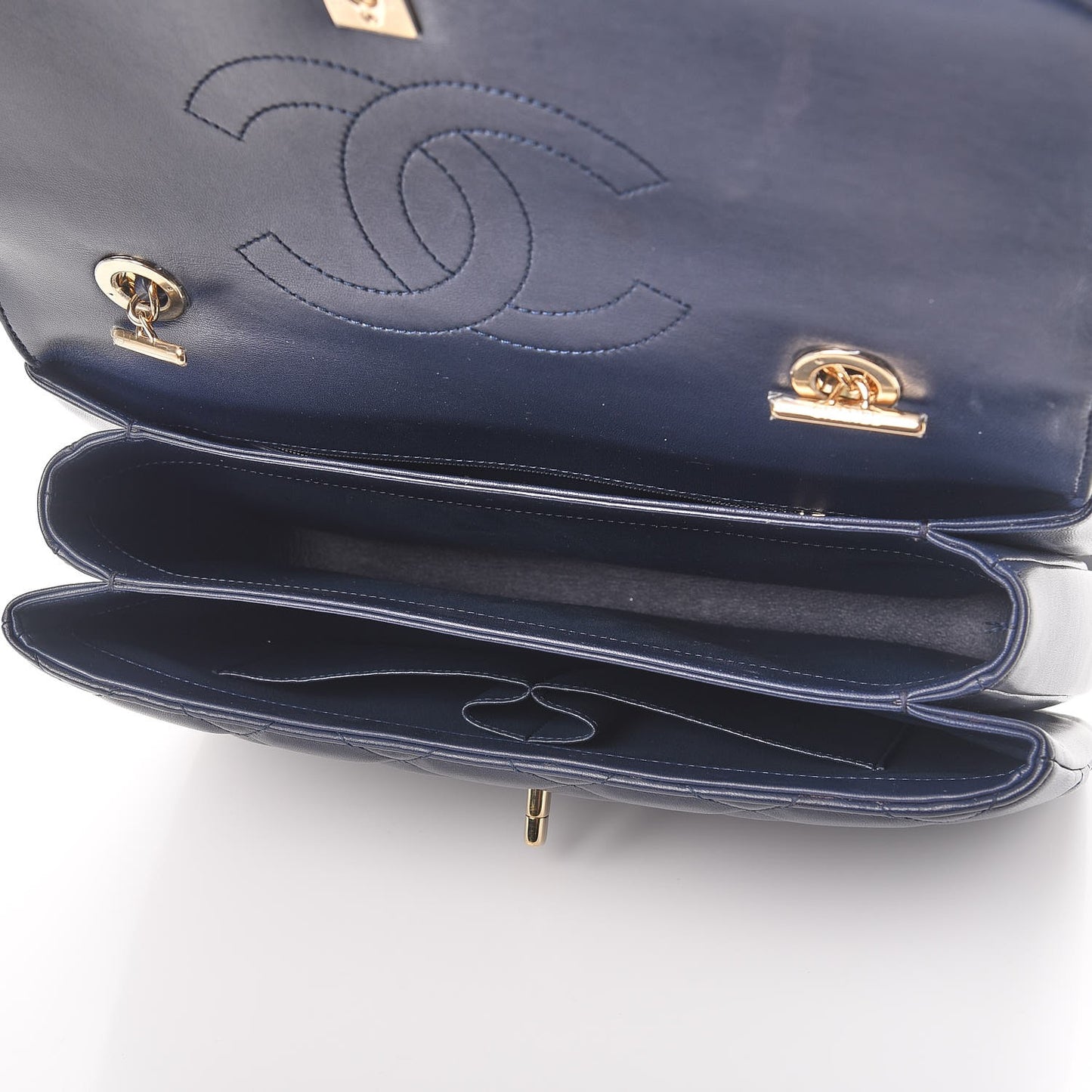 Lambskin Quilted Medium Trendy CC Flap Dual Handle Bag Navy Blue