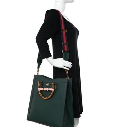Gucci Textured Dollar Calfskin Web Large Diana Tote Bag Green Pink 2 of 11