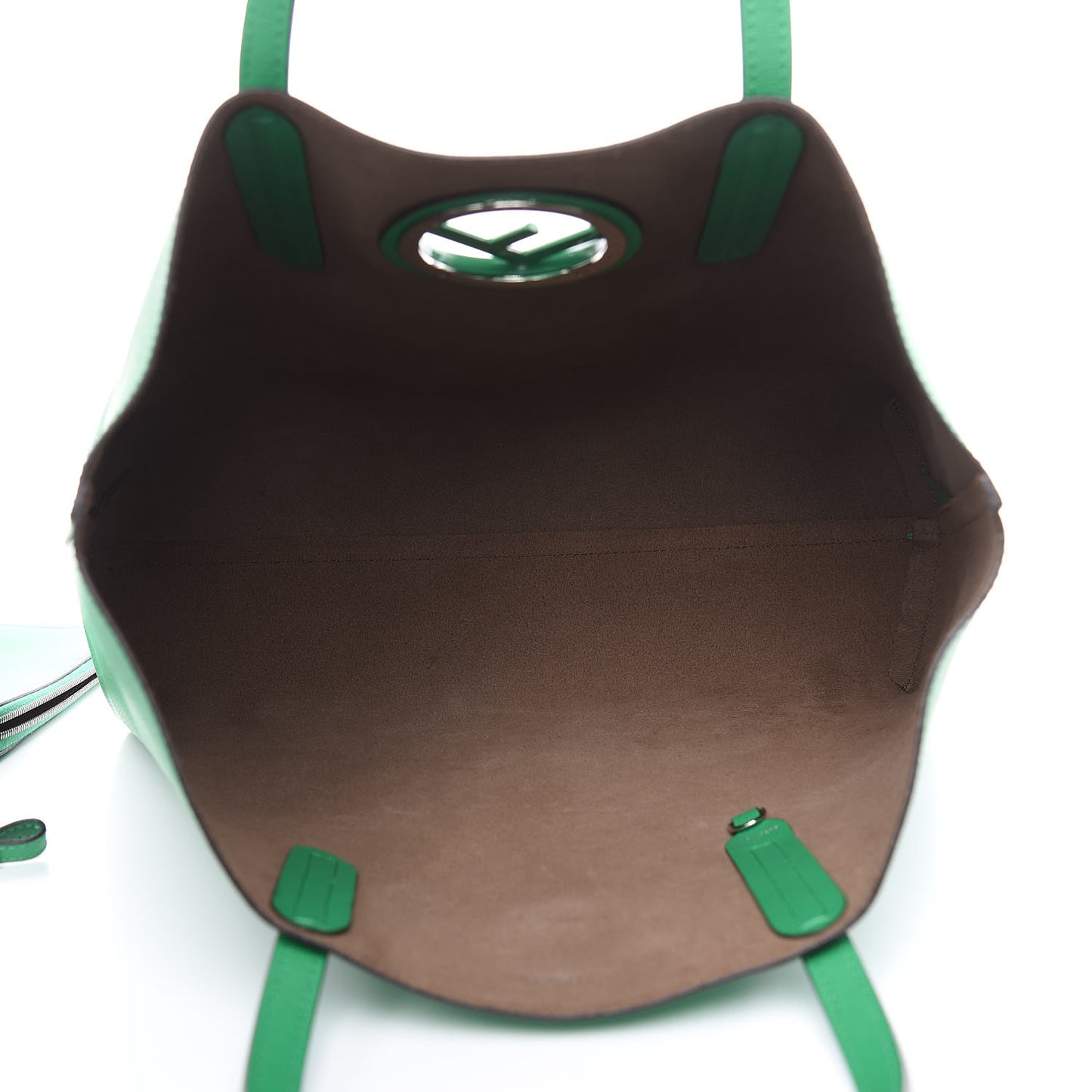 Vitello Vienna Enamel F is Fendi Shopping Tote Green Taupe