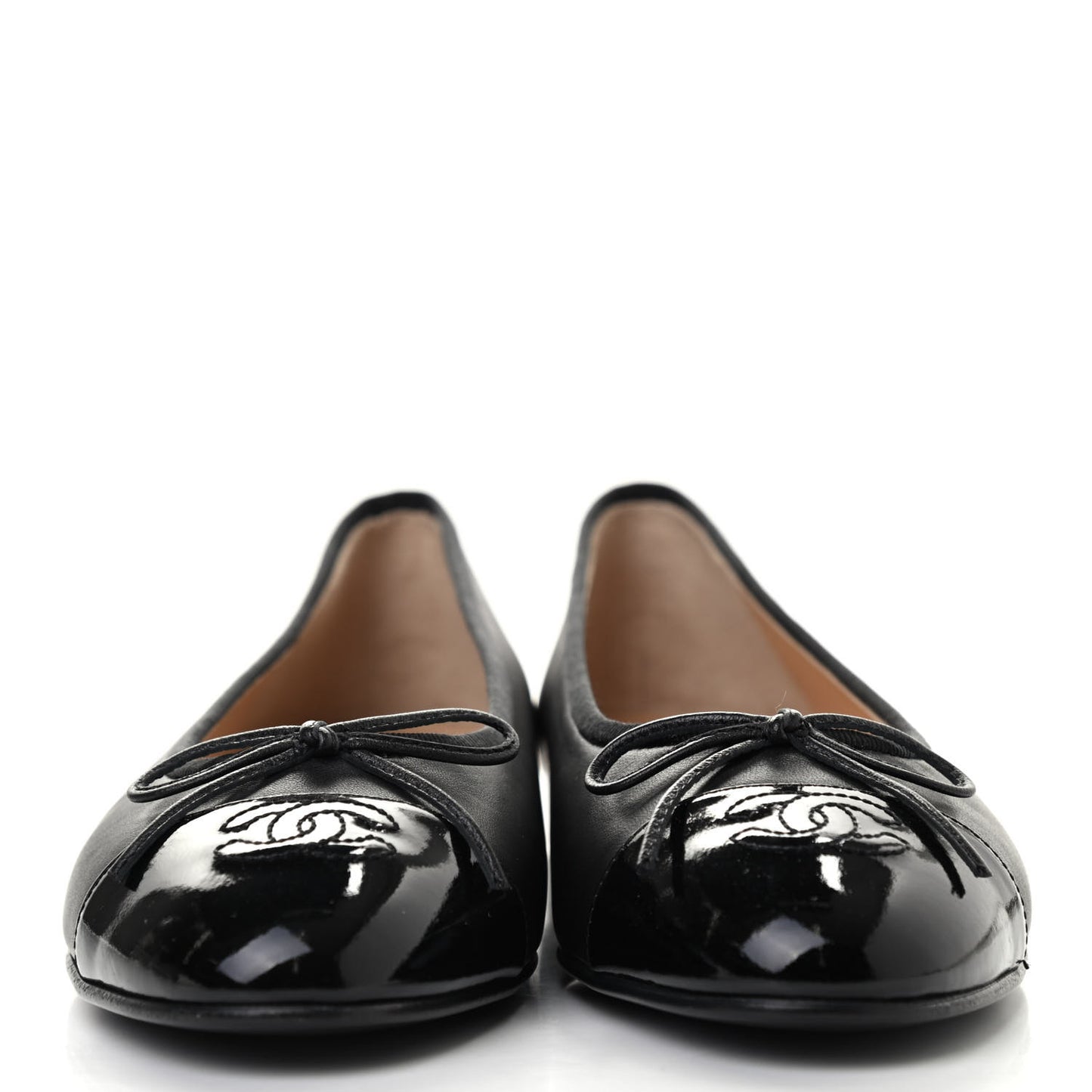 Lambskin Patent Cap Toe Ballerina Flats 37.5 Black