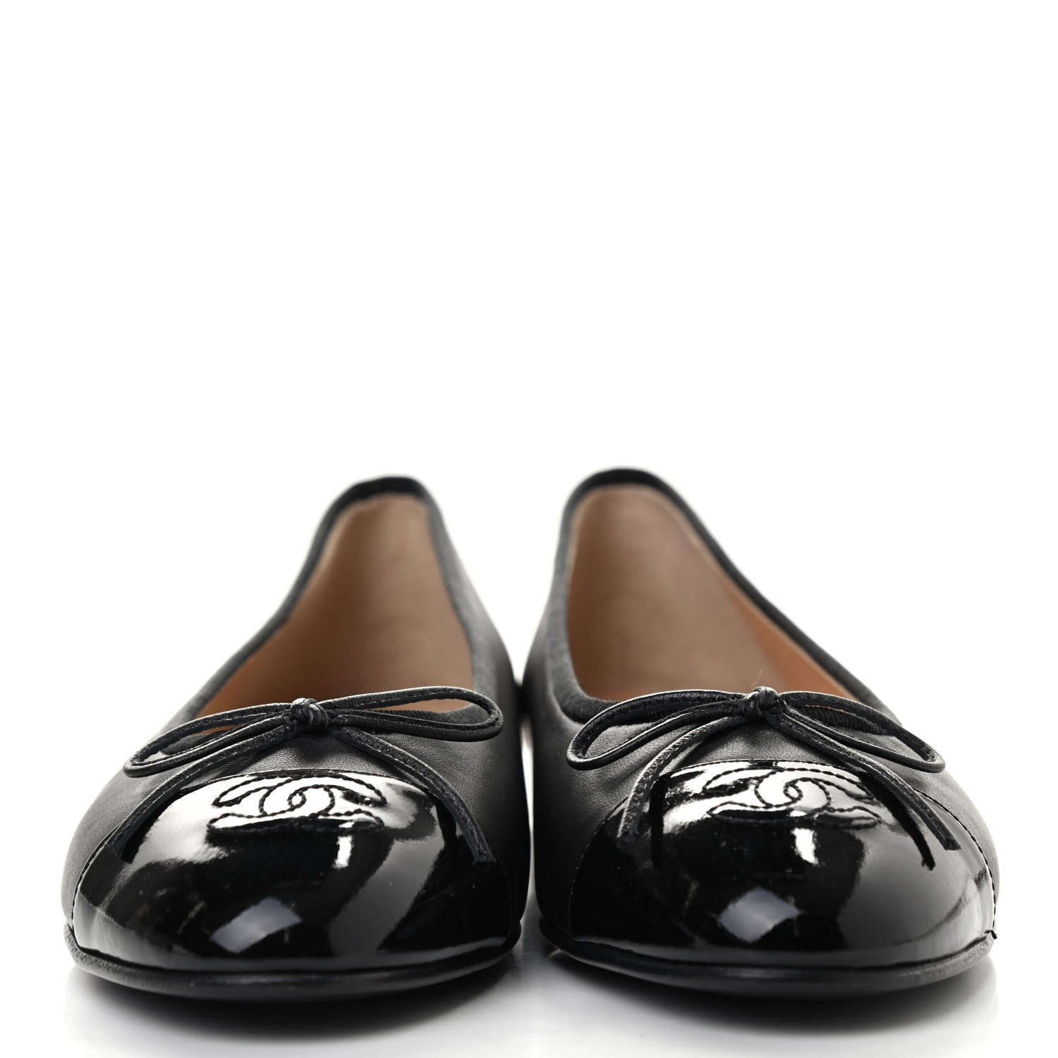 Chanel Lambskin Patent Cap Toe Ballerina Flats 37.5 Black 2 of 8