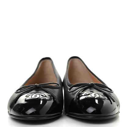 Chanel Lambskin Patent Cap Toe Ballerina Flats 37.5 Black 2 of 8