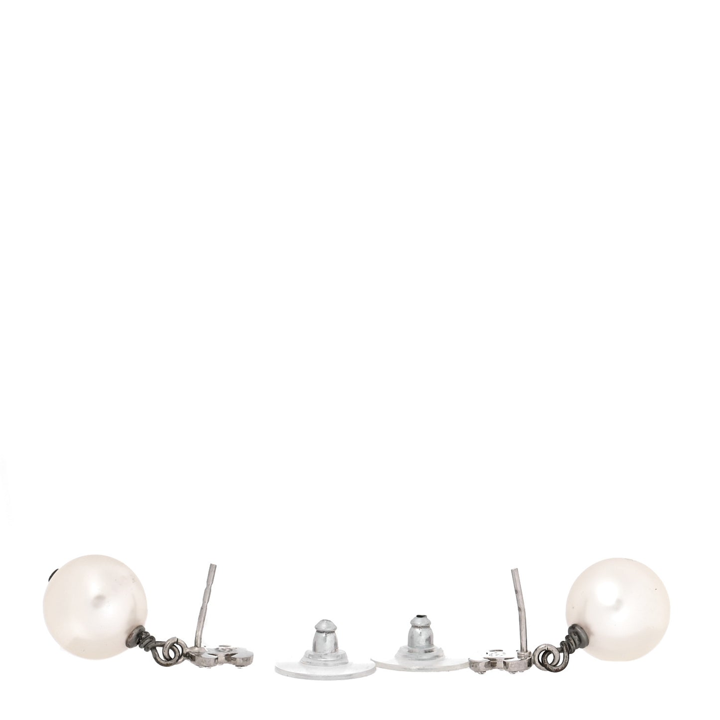 Crystal Pearl CC Drop Earrings Silver Pearly White