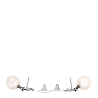 Chanel Crystal Pearl CC Drop Earrings Silver Pearly White 4 of 5
