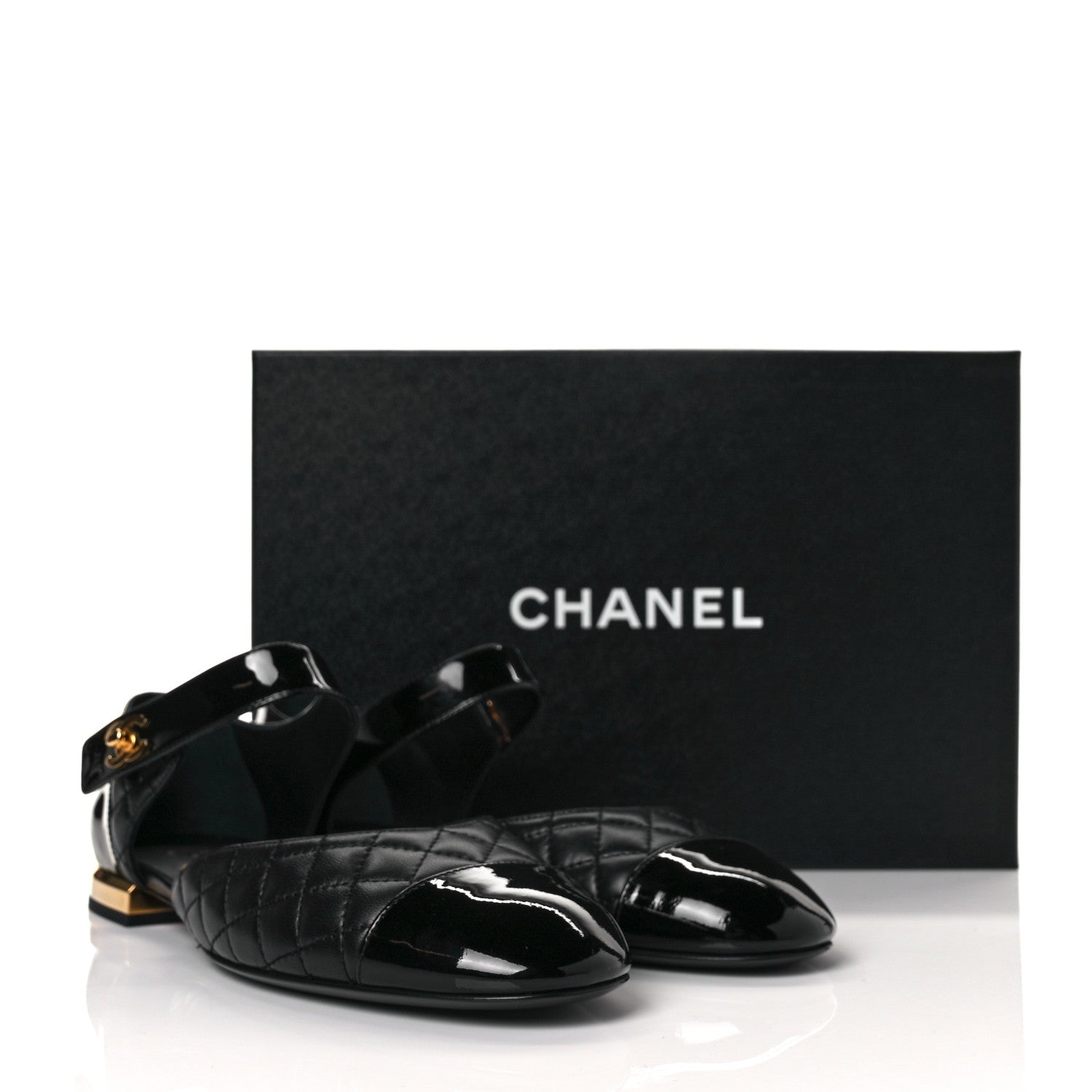 Chanel Patent Lambskin Quilted Cap Toe Ballerina Flats 39.5 Black 19 of 20
