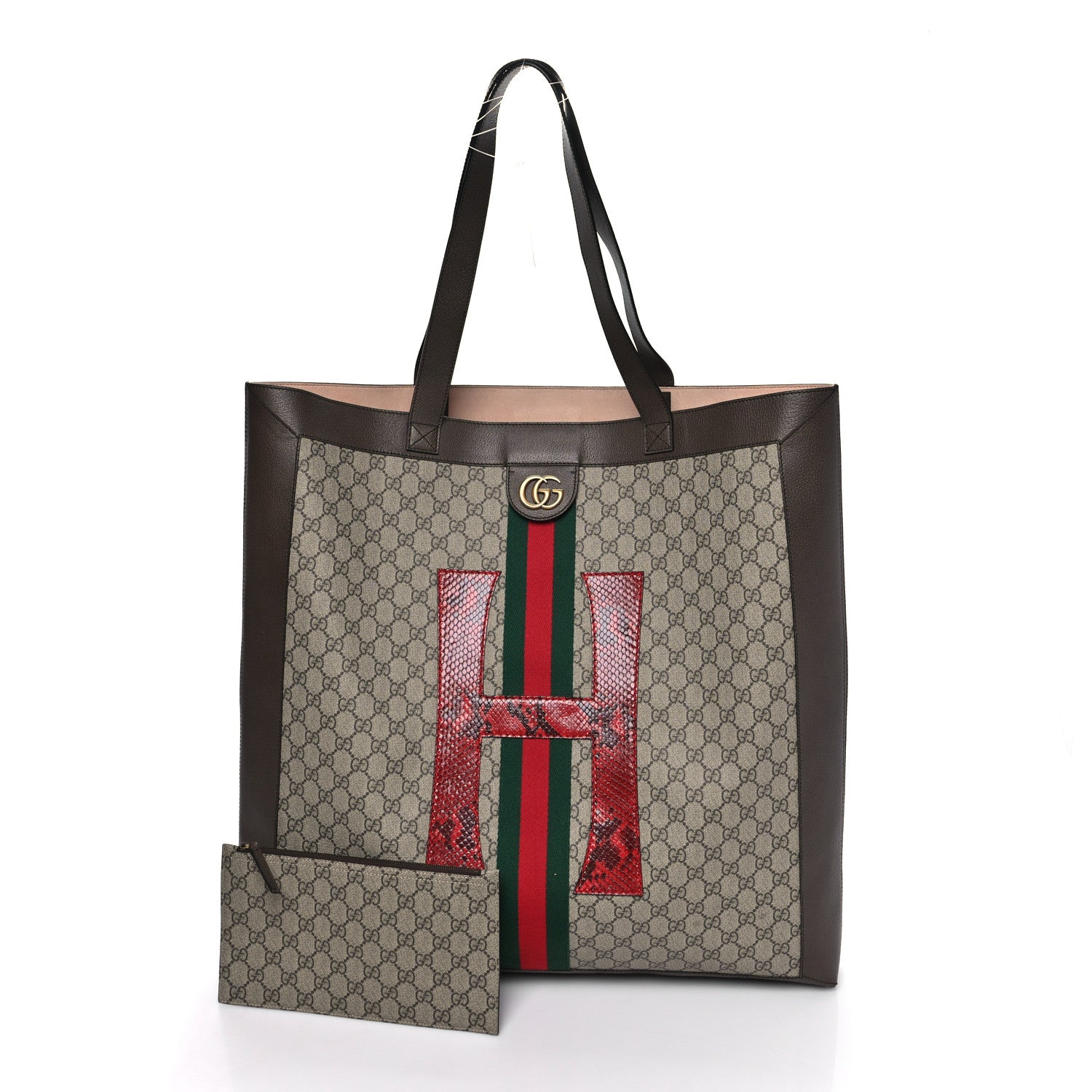 Gucci GG Supreme Monogram Ayers Web Large DIY Ophidia Vertical Shopping Tote Brown 3 of 11