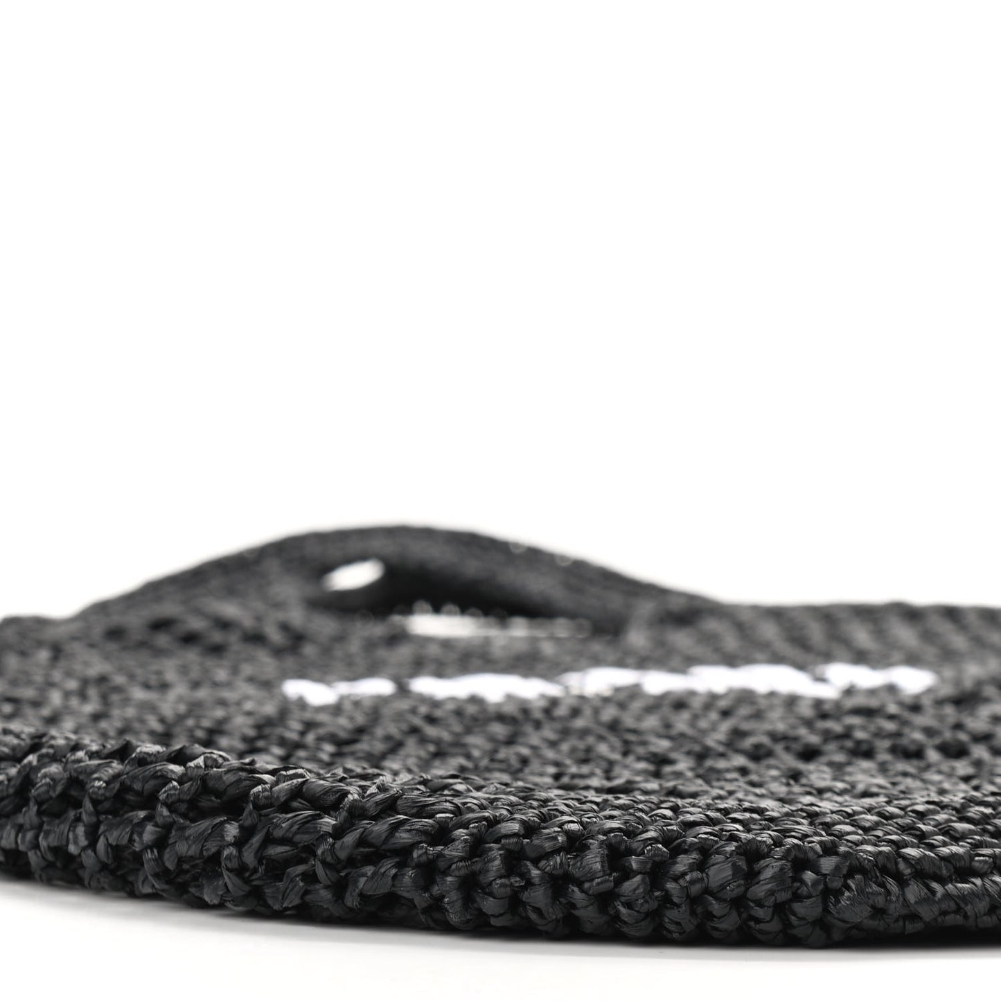 Yarn Raffia Effect Crochet Logo Embroidered Shopping Tote Bag Black