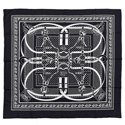 Hermes Silk Cashmere Grand Manege Bandana Shawl 140 Black White 1 of 7