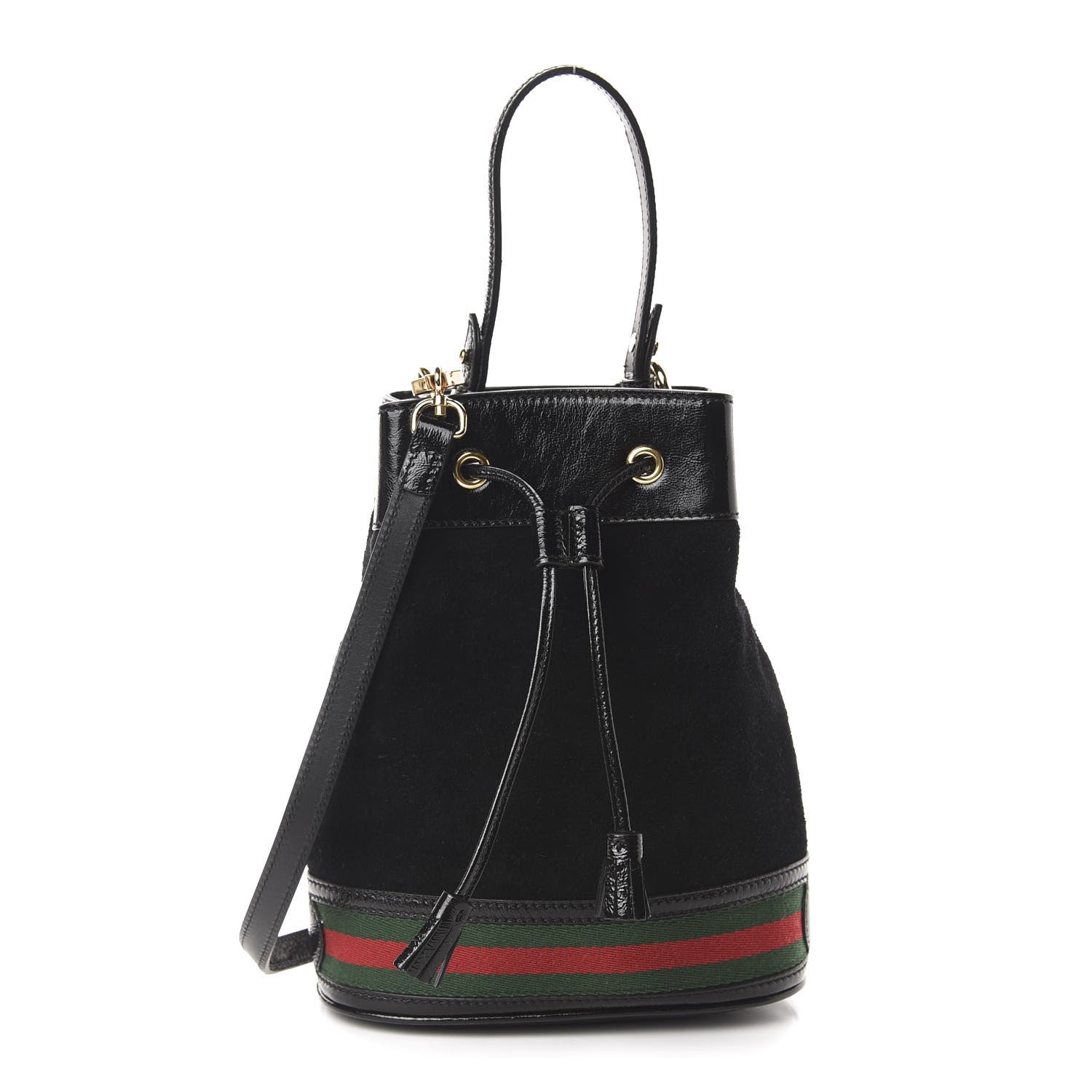 Gucci Suede Patent Web Small Ophidia Bucket Bag Black 1 of 10