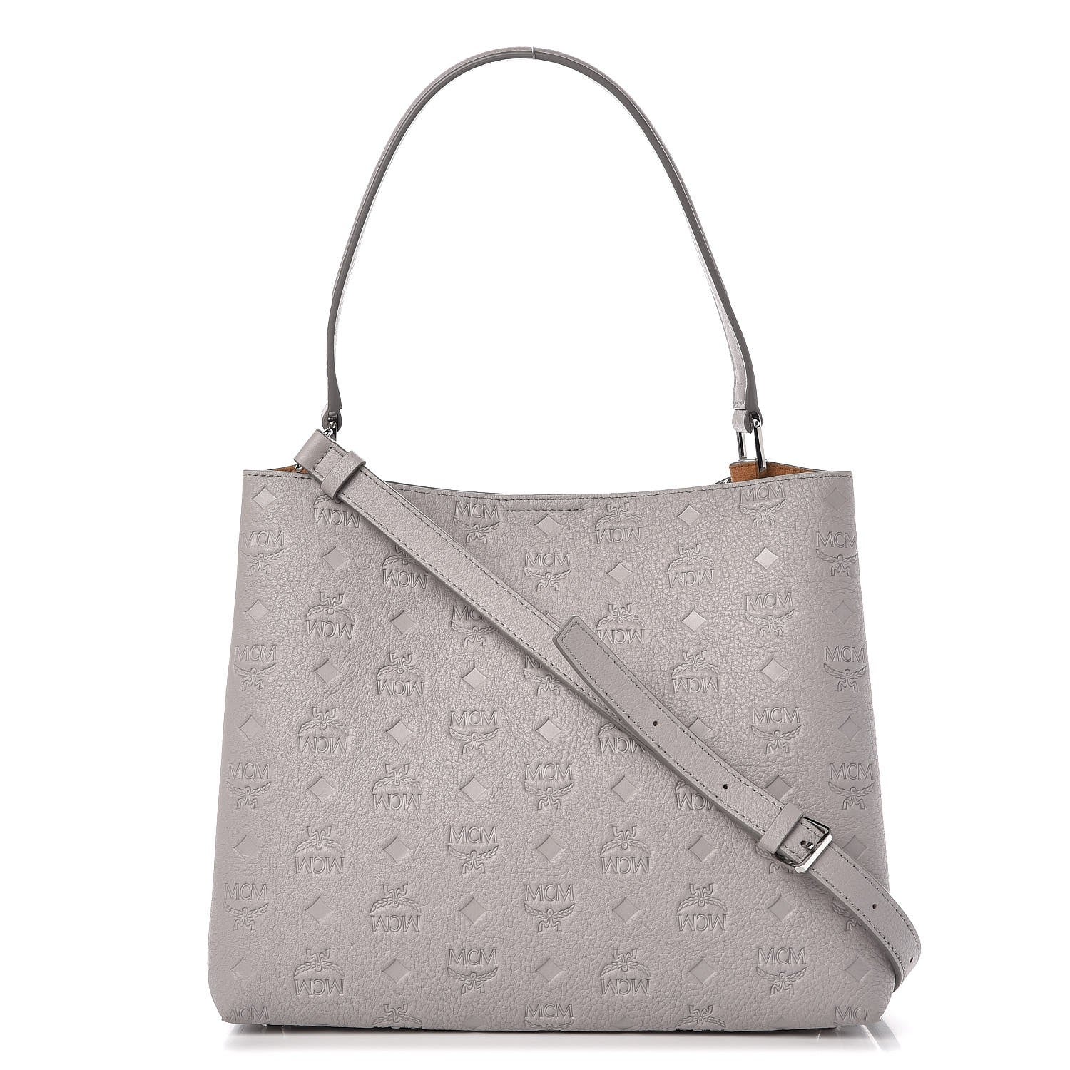 MCM Calfskin Ottomar Monogram Sarah Convertible Hobo Dove 1 of 8