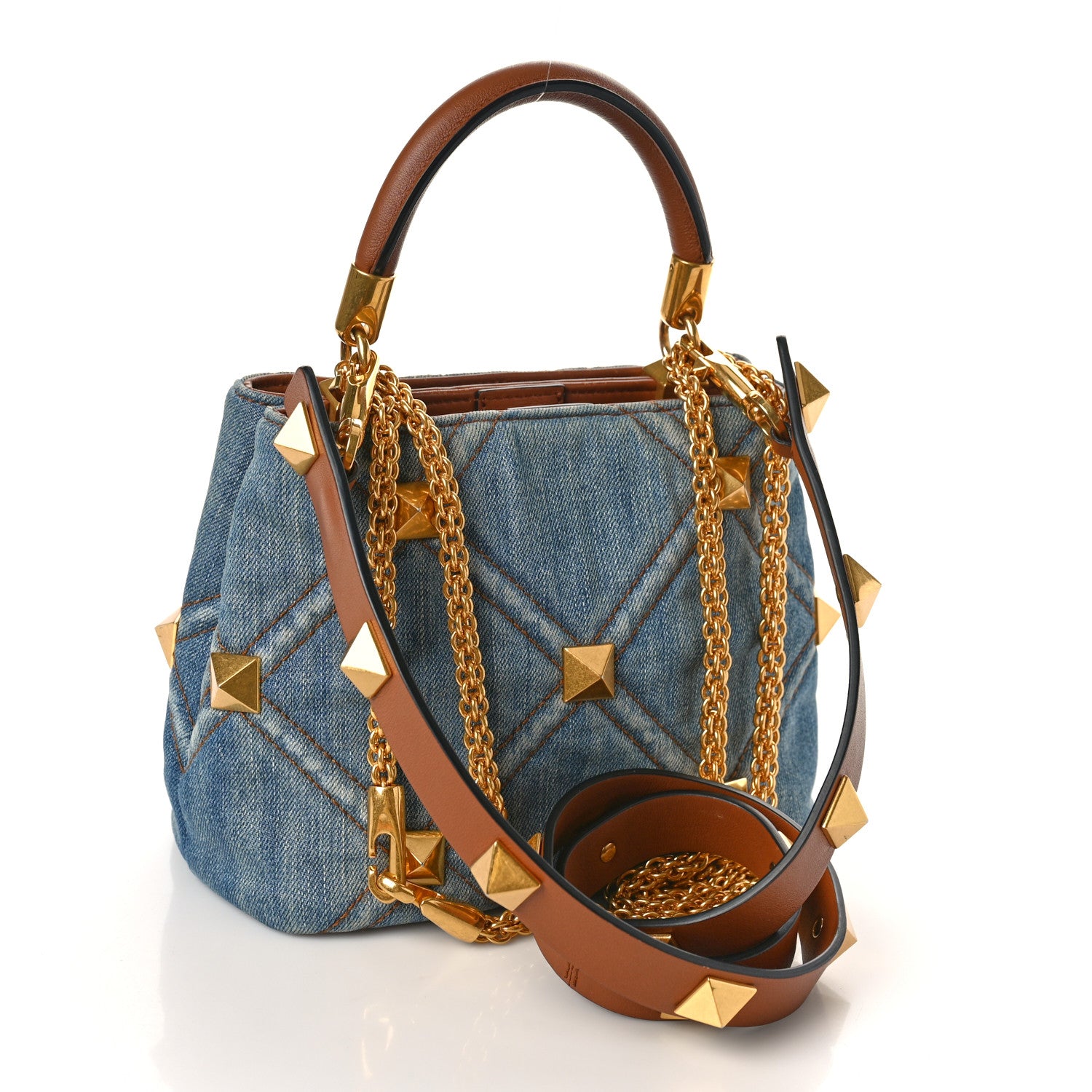 Valentino Garavani Denim Small Roman Stud The Handle Bag Light Denim Selleria 3 of 9