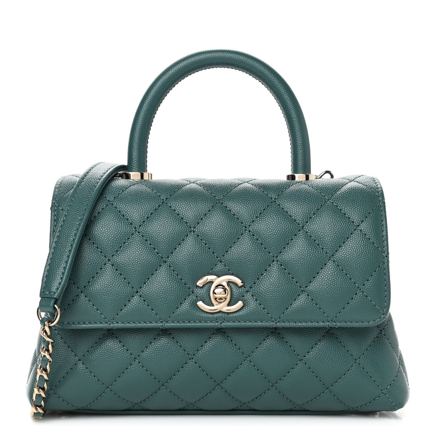 Caviar Quilted Mini Coco Handle Flap Green