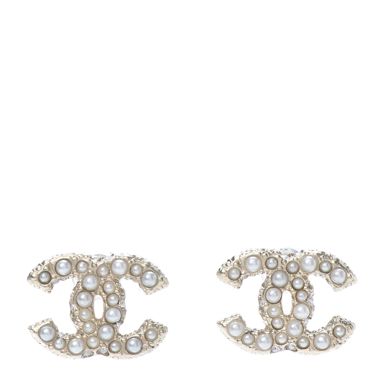 Chanel Pearl Crystal CC Stud Earrings Gold 1 of 5