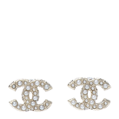 Chanel Pearl Crystal CC Stud Earrings Gold 1 of 5