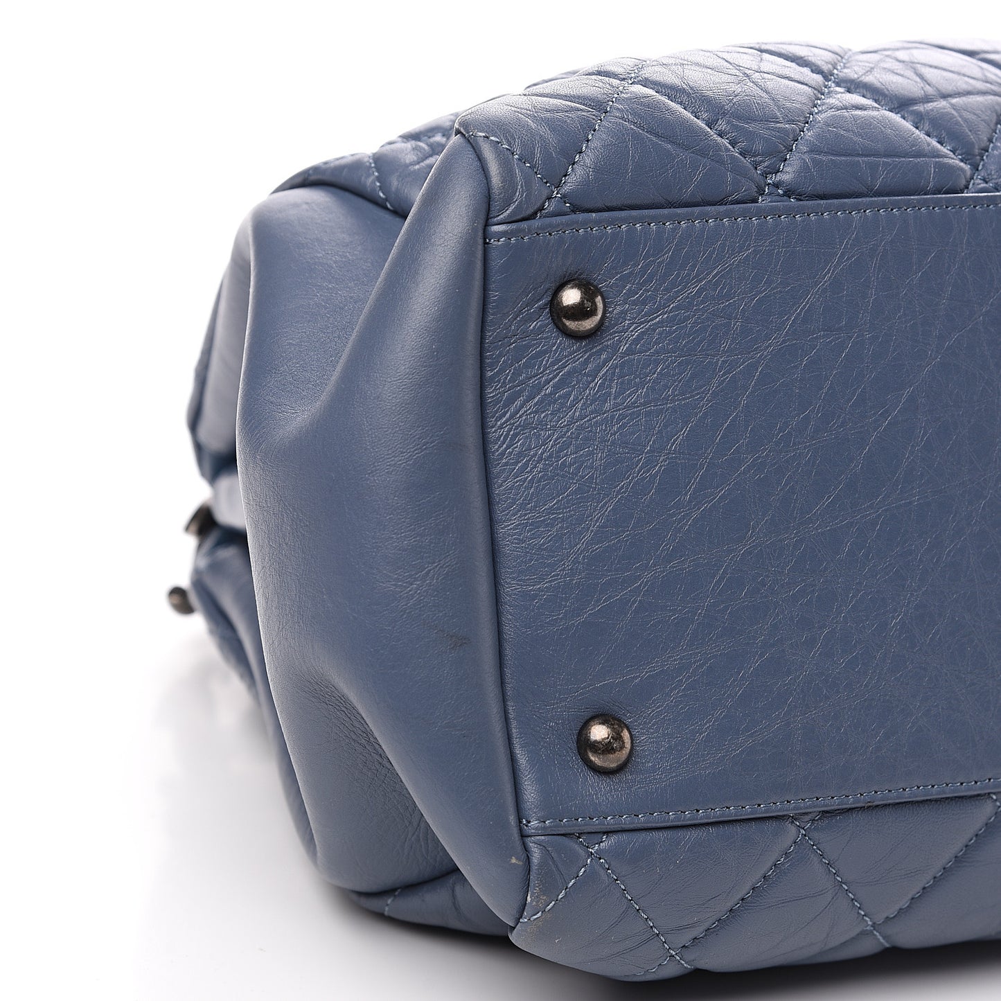 Distressed Lambskin Quilted Just Mademoiselle Bowling Bag Dark Blue