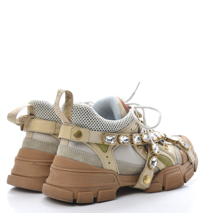 Gucci X SEGA Mesh Canvas Calfskin Removable Crystals Flashtrek Sneakers 39.5 Mystic White Oatmeal Sand Storm 4 of 11