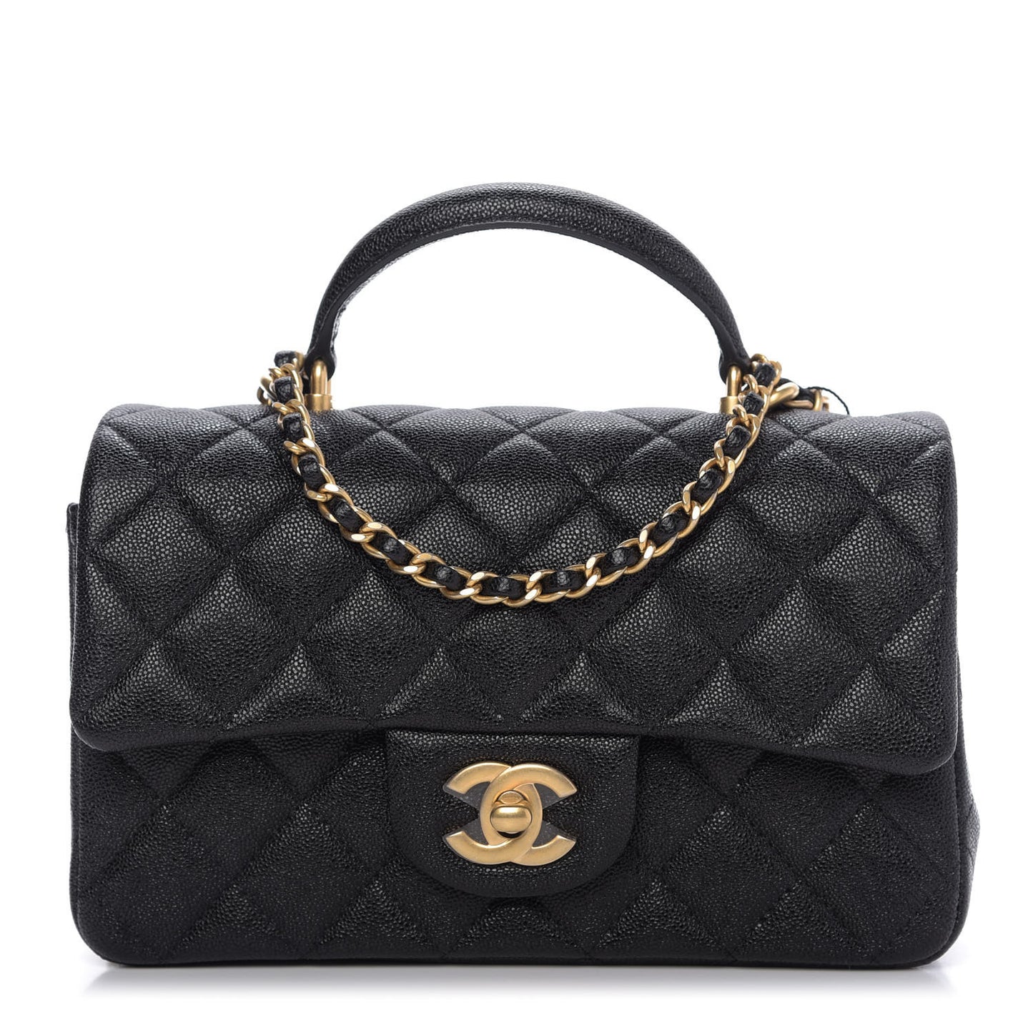 Caviar Quilted Mini Top Handle Rectangular Flap Black
