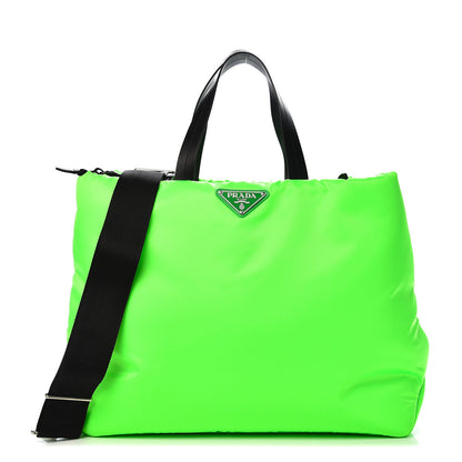 Prada Tessuto Nylon Soft Padded Medium Shopping Tote Verde Fluo 1 of 9