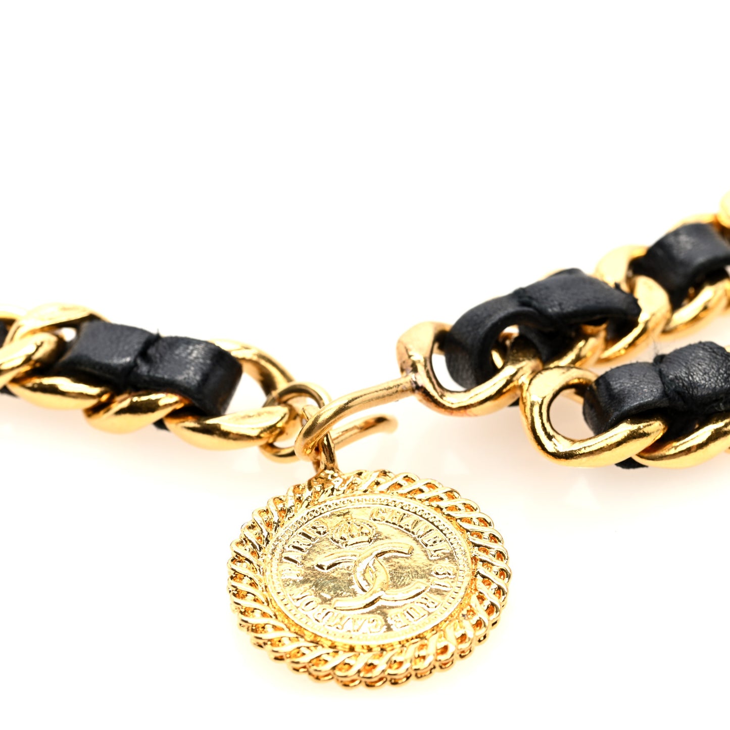 Lambskin Chain CC Medallion Belt Black Gold