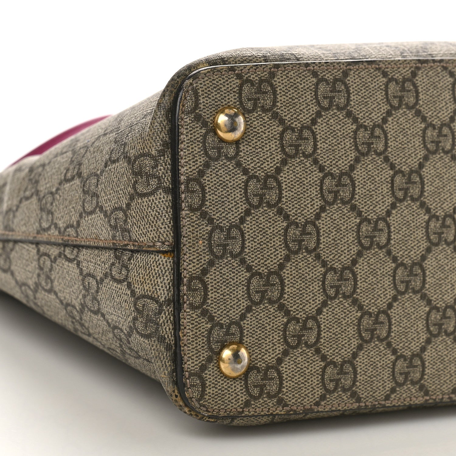 Gucci GG Supreme Monogram Moon Calfskin Small Zip Top Tote Beige Ebony Hibiscus Red New Rosette 8 of 14