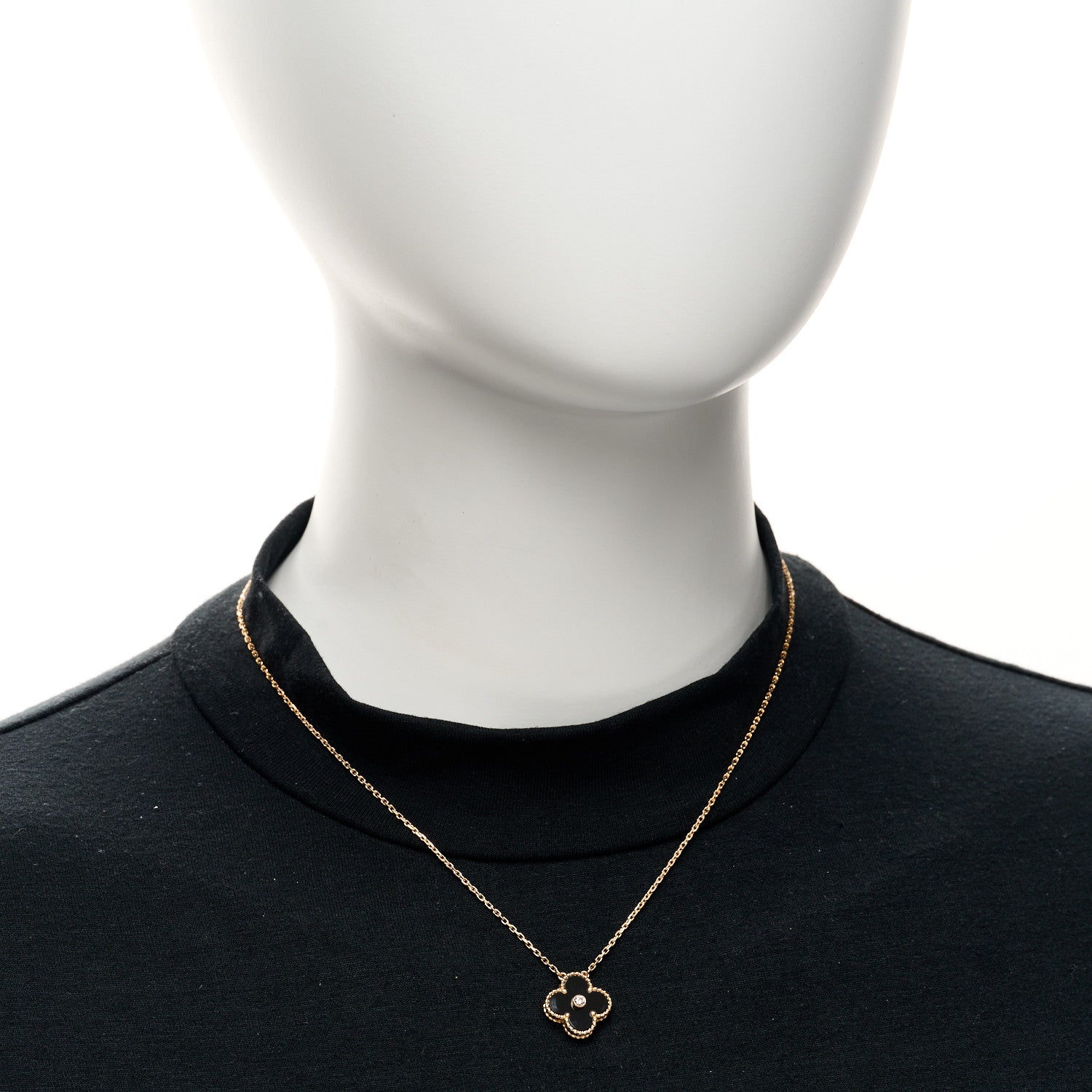 Van Cleef & Arpels 18K Rose Gold Diamond Black Onyx Vintage Alhambra Pendant Necklace 2 of 4