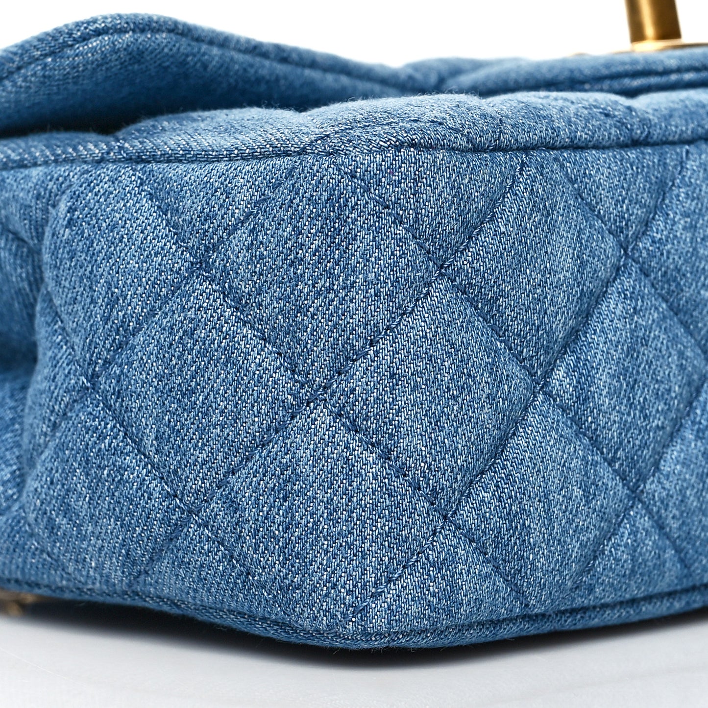 Denim Quilted Mini Pearl Crush Rectangular Flap Blue